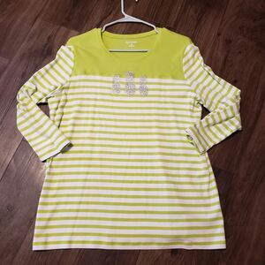 Kim Roger's Green White Striped Women's Shirt Pineapples Sz  XL